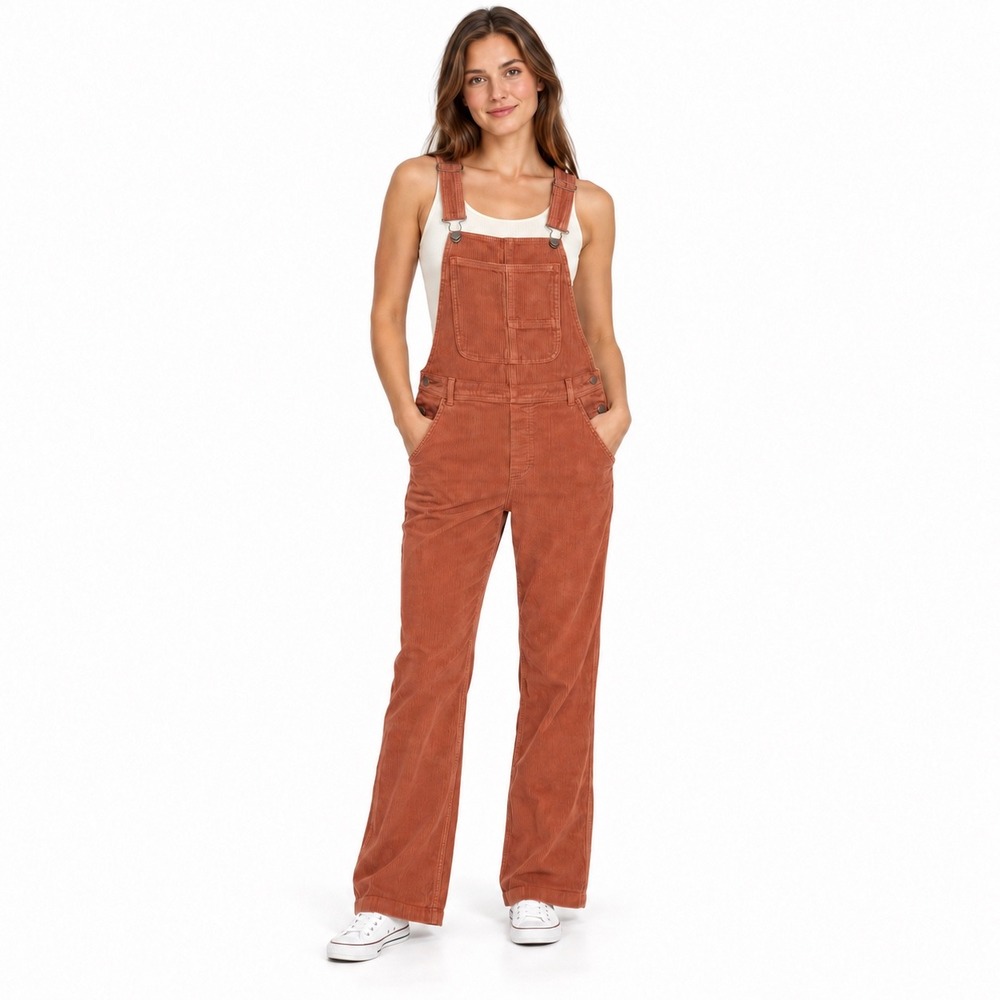 Billabong x The Salty Blonde Rust Orange Corduroy Overalls Small Straight Leg